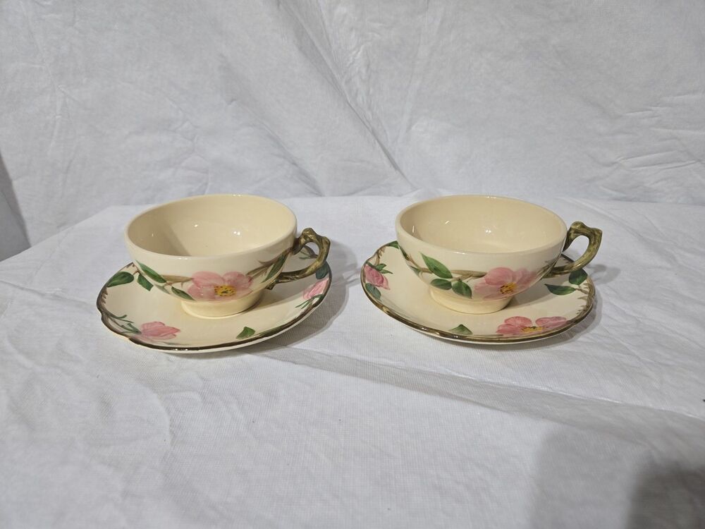 Franciscan Desert Rose Vintage 2pc Teacup & Saucer Lot Hand Painted USA